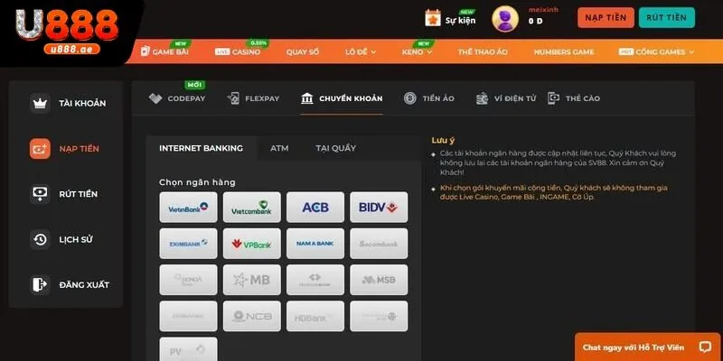 Nạp Tiền U888 - Hướng Dẫn Chi Tiết Cho Tân Thủ Mới Tham Gia 3 Các phương thức nạp tiền U888