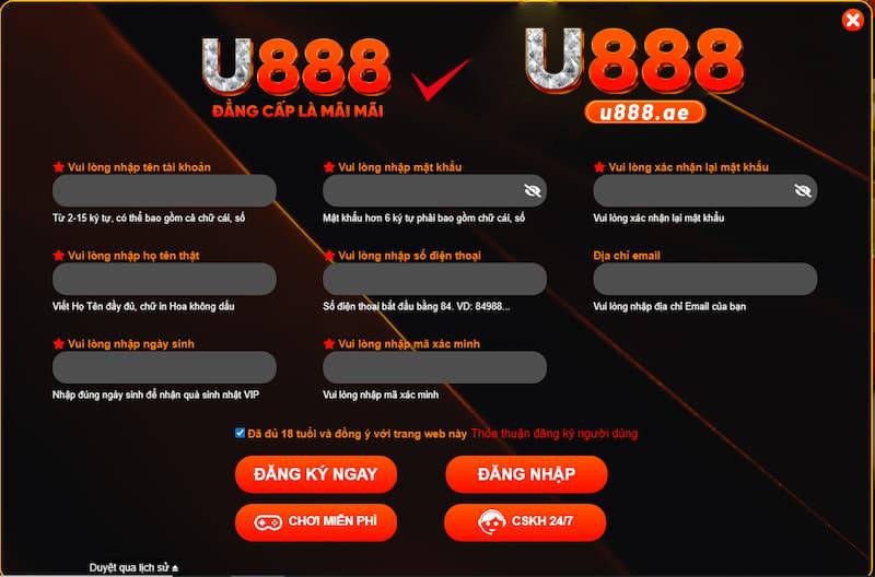 U888 28 Thủ tục mở tài khoản cá cược